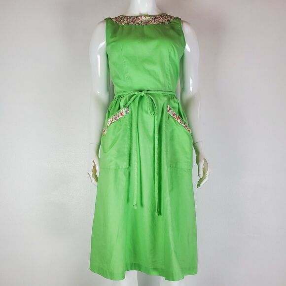 Vintage 50's Swirl Green Apron Wrap Dress - Picture 1 of 9